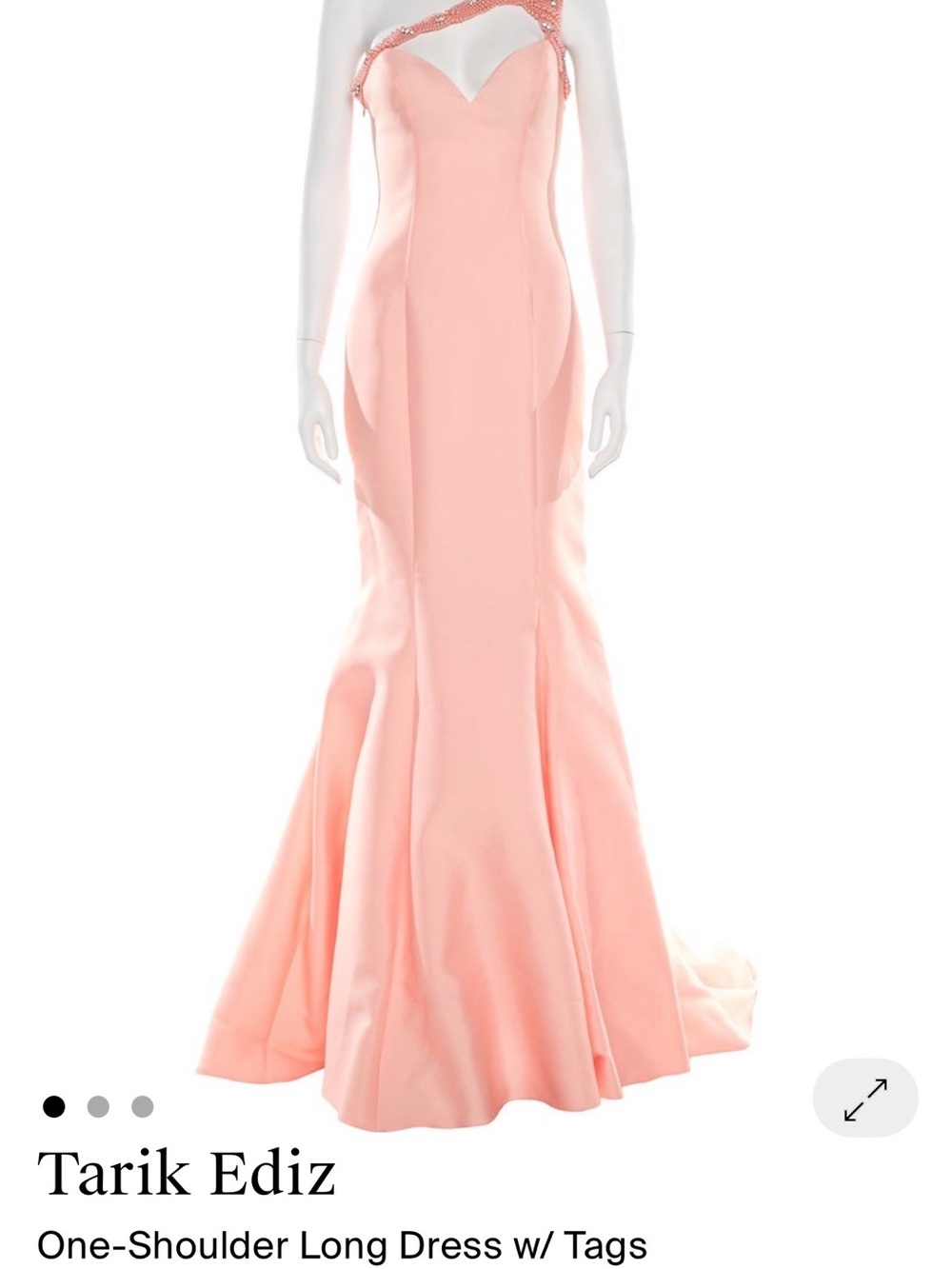 Tarik Ediz One-Shoulder Mermaid Gown in Peach